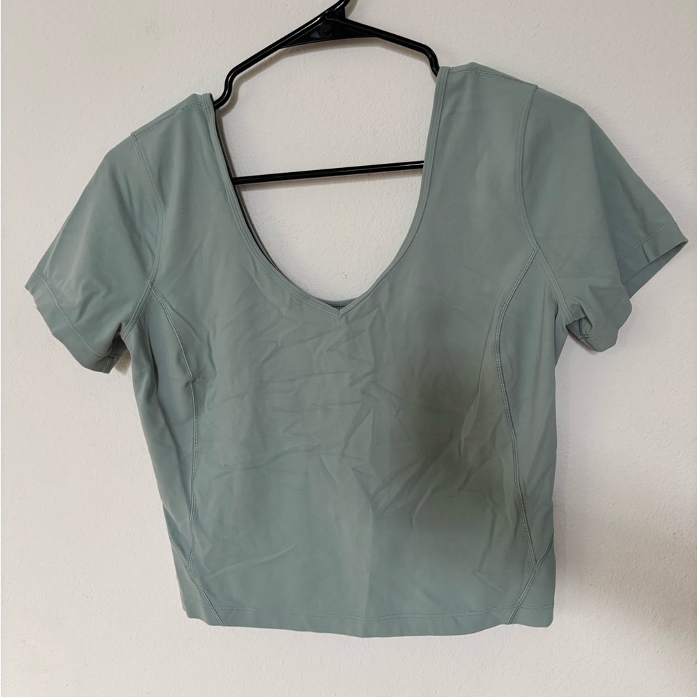 Lululemon Athletica Green Crop Top Short Sleeve Fitted